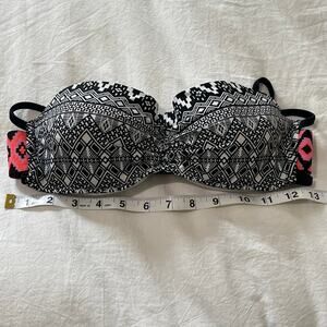 Xhilaration Black White Tribal Bikini Top Neon Strap Summer Vacation Aztec Print